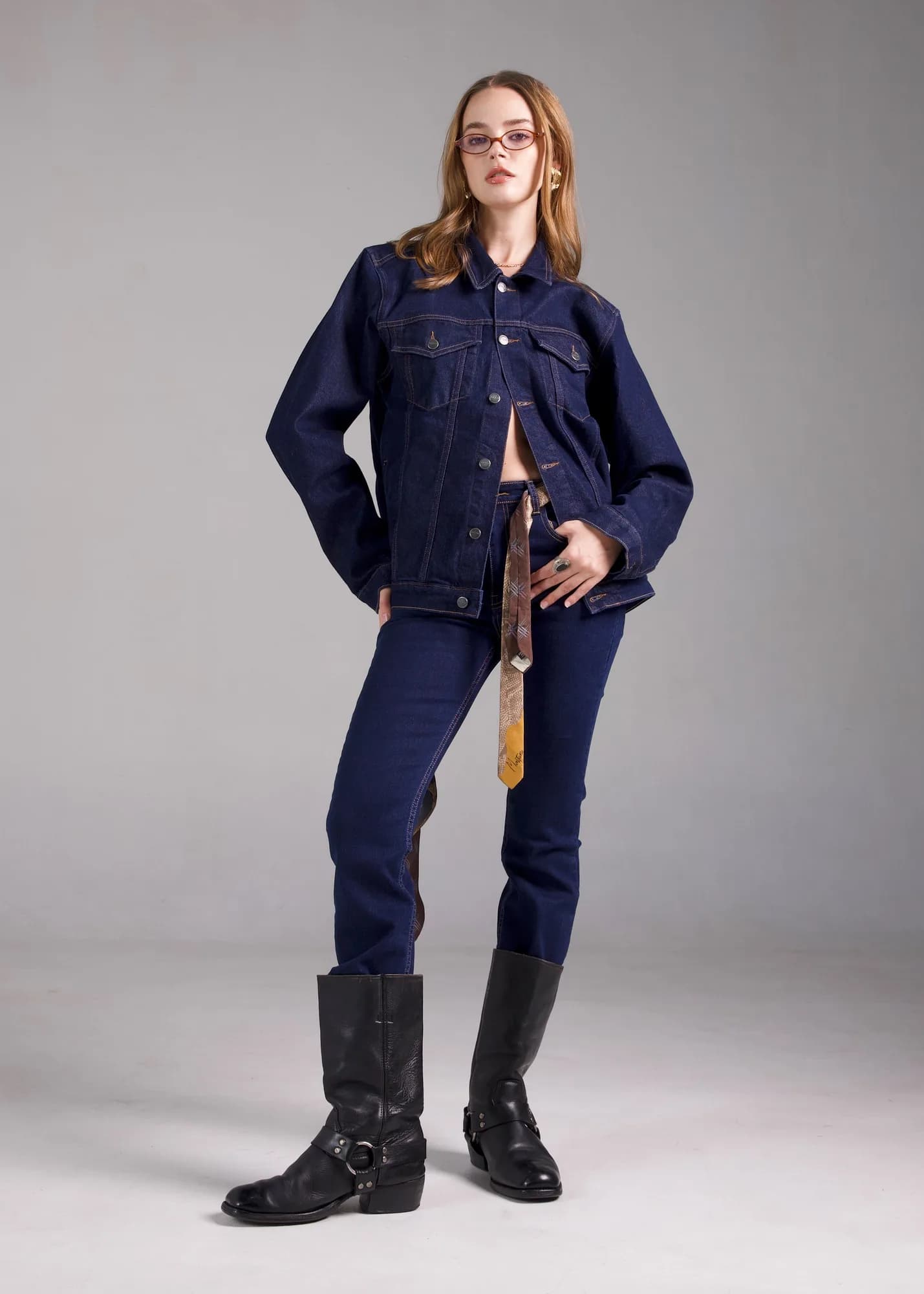 Jack Russel - Women Jeans - Klassik JF-122/BL Cropped Boot-Cut Medium Blue Mid Waisted