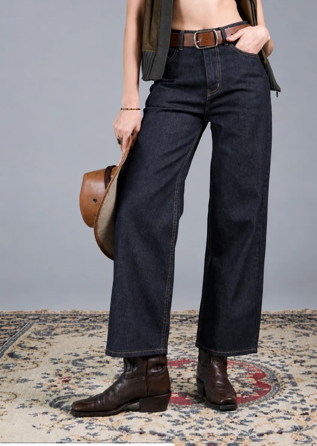 Jack Russel - Dames Jeans - Klassik JF-128/CB Wijde pijp Carbonblauw Hoge taille