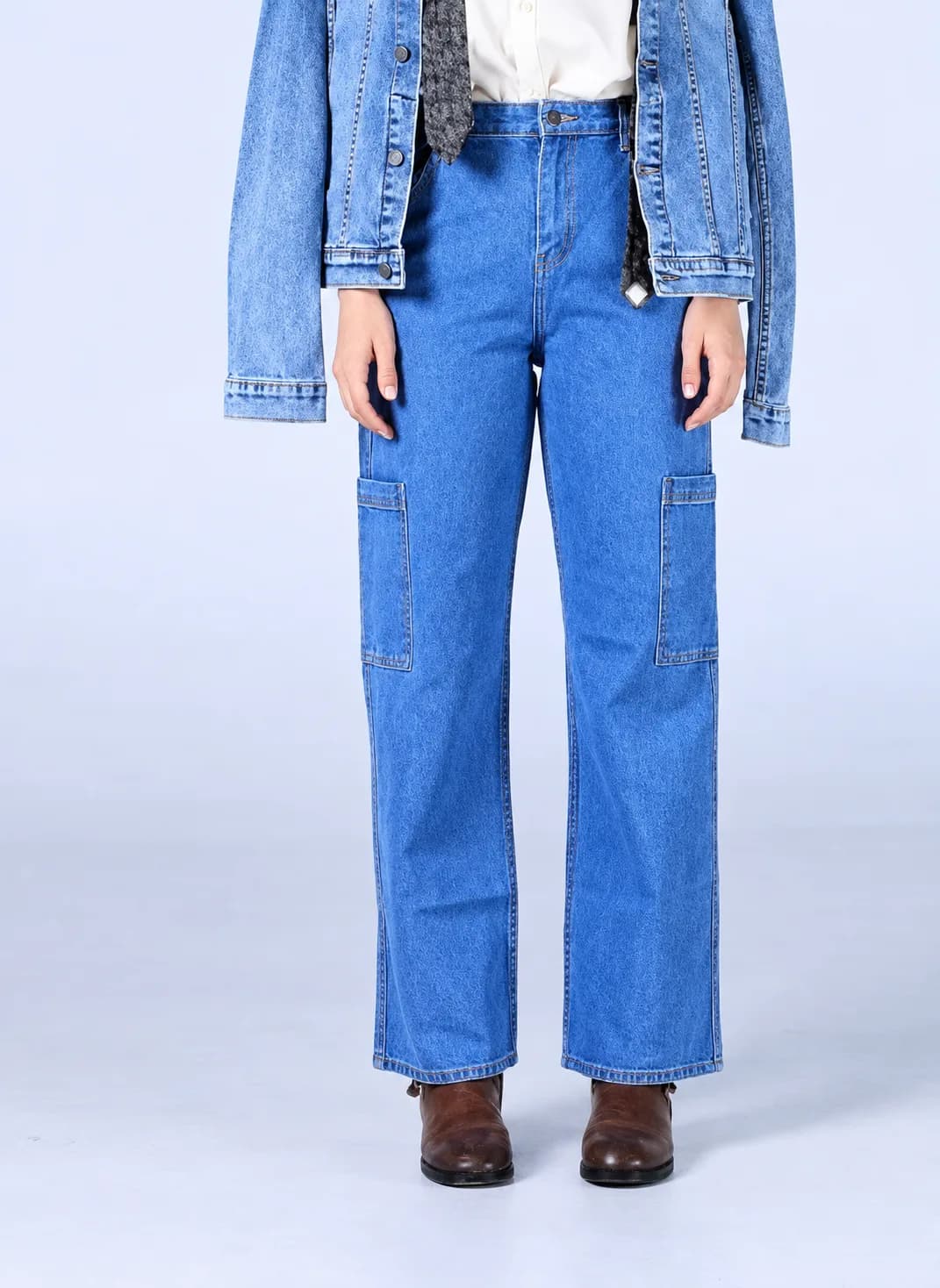 Jack Russel - Dames Cargo Jeans - Handwerk JF-140 Rechte pijp Blauw Hoge taille