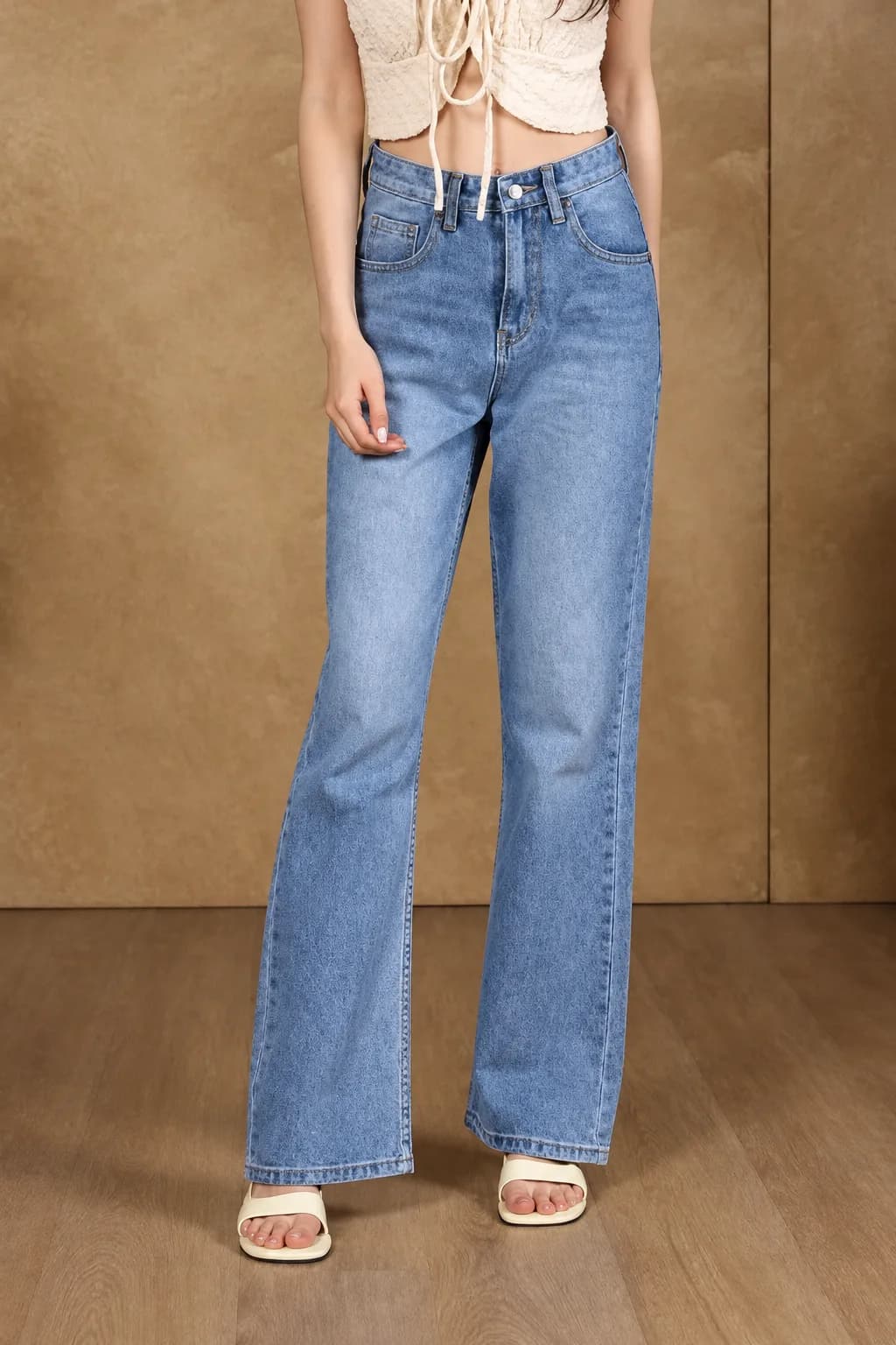 Jack Russel - Dames Jeans - Klassik JF-145 Rechte pijp Middenblauw Hoge taille