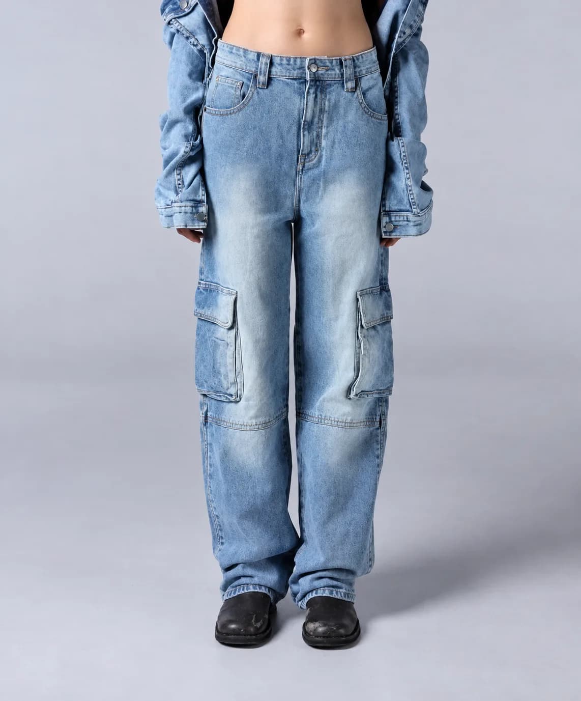 Jack Russel - Dames Cargo Jeans - Handwerk JF-149 Rechte pijp Baja Blauw roest fade Hoge taille