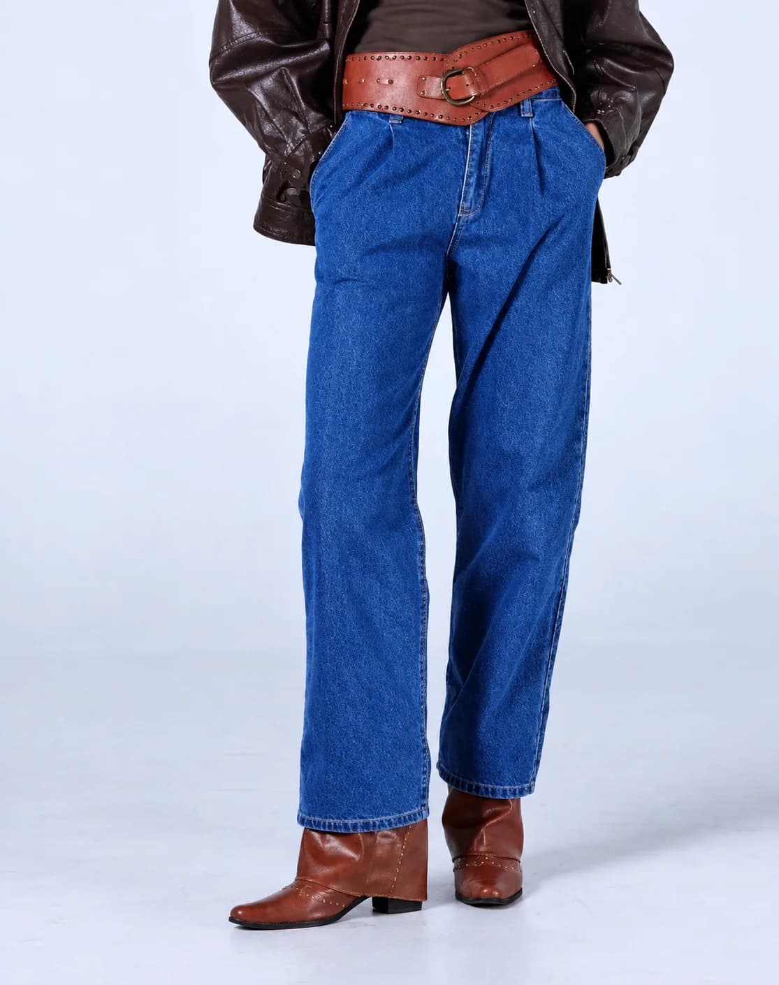 Jack Russel - Dames Jeans - Klassik JF-153 Wijde pijp Donkerblauw Hoge taille