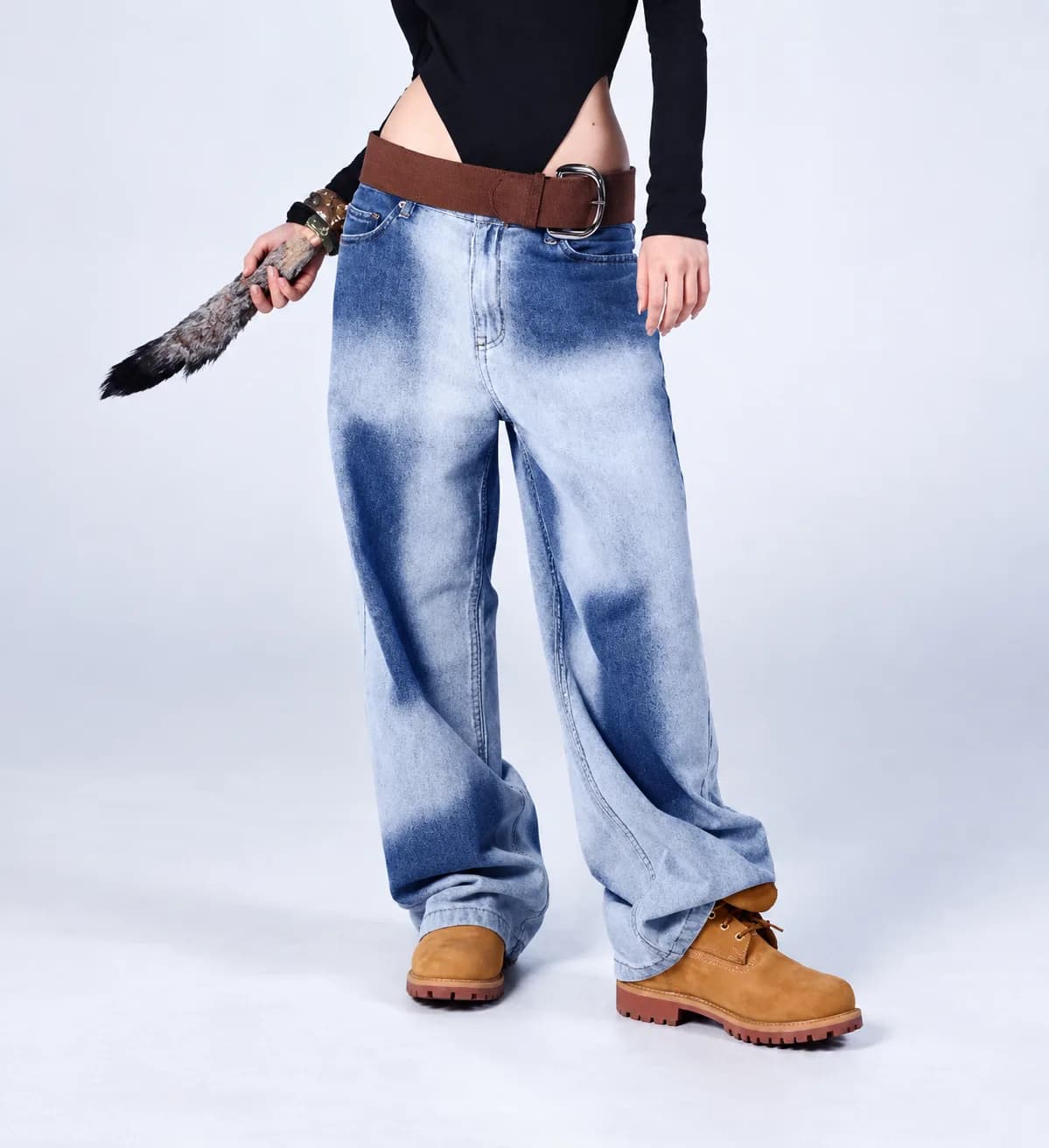 Jack Russel - Dames Jeans - Klassik JF-177/DB Baggy Wijde pijp lage taille Donkerblauw
