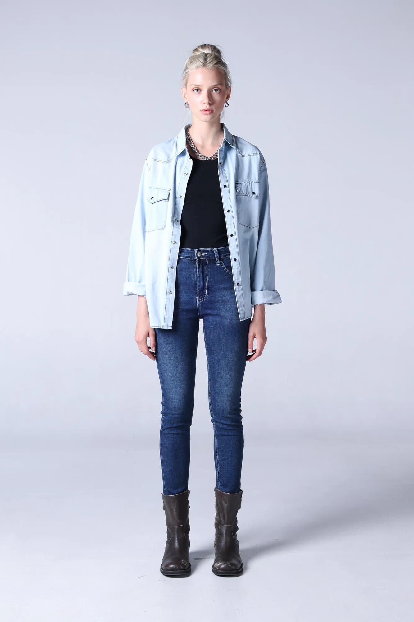 Women Jeans Skinny Fit - Klassik JF-207/DB Skinny Fit Dark Blue Mid Waisted