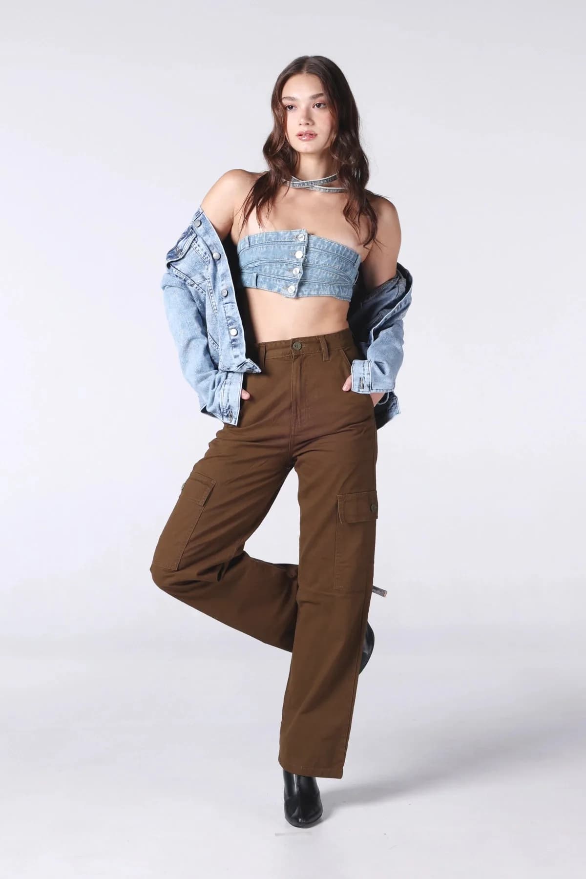Jack Russel - Women Cargo Chino - Handwerk JF-CG/BW Straight Fit Brown Washed High Waisted
