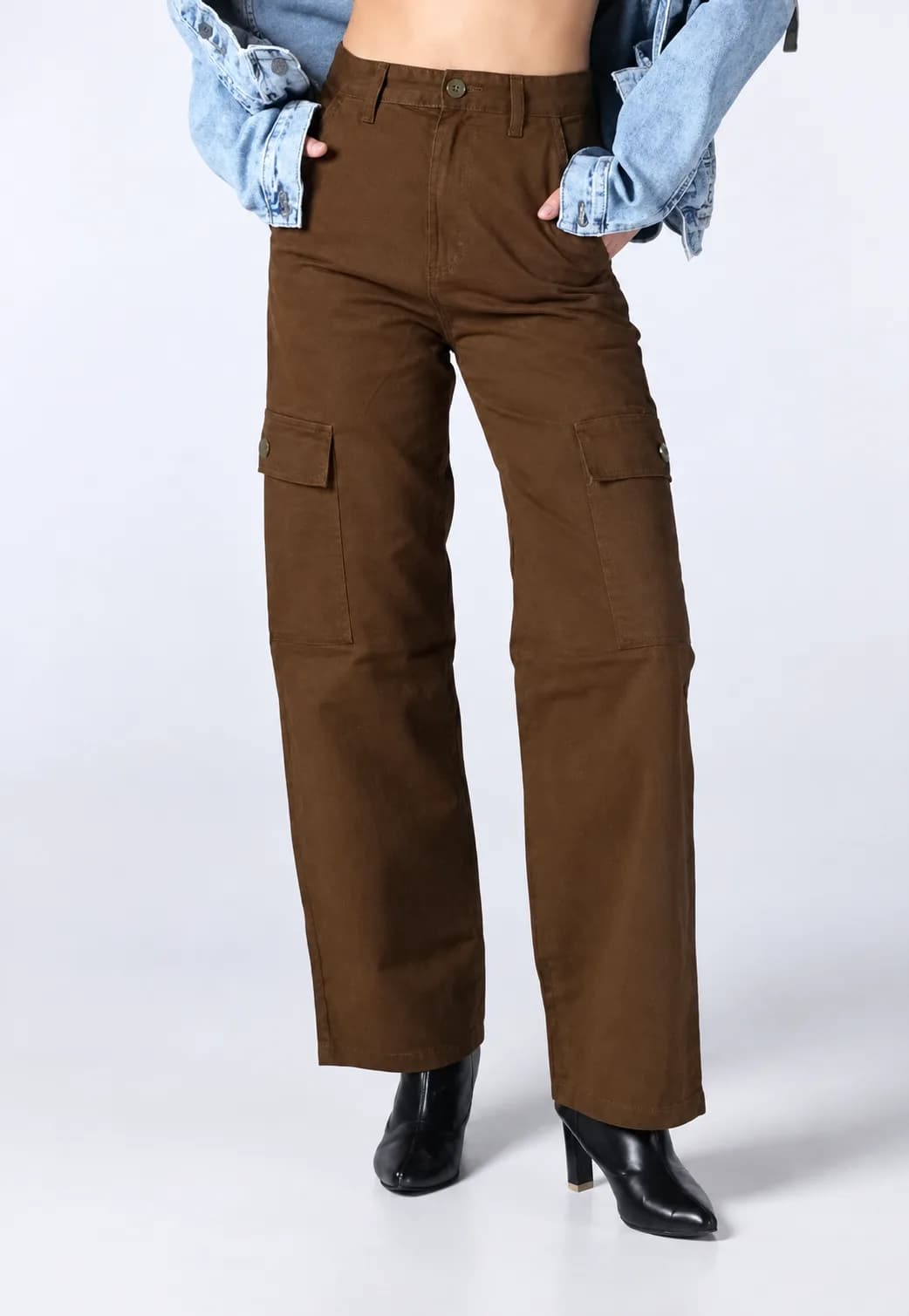 Jack Russel - Dames Cargo Chino - Handwerk JF-CG/BW Rechte pijp Bruin Gewassen Hoge taille