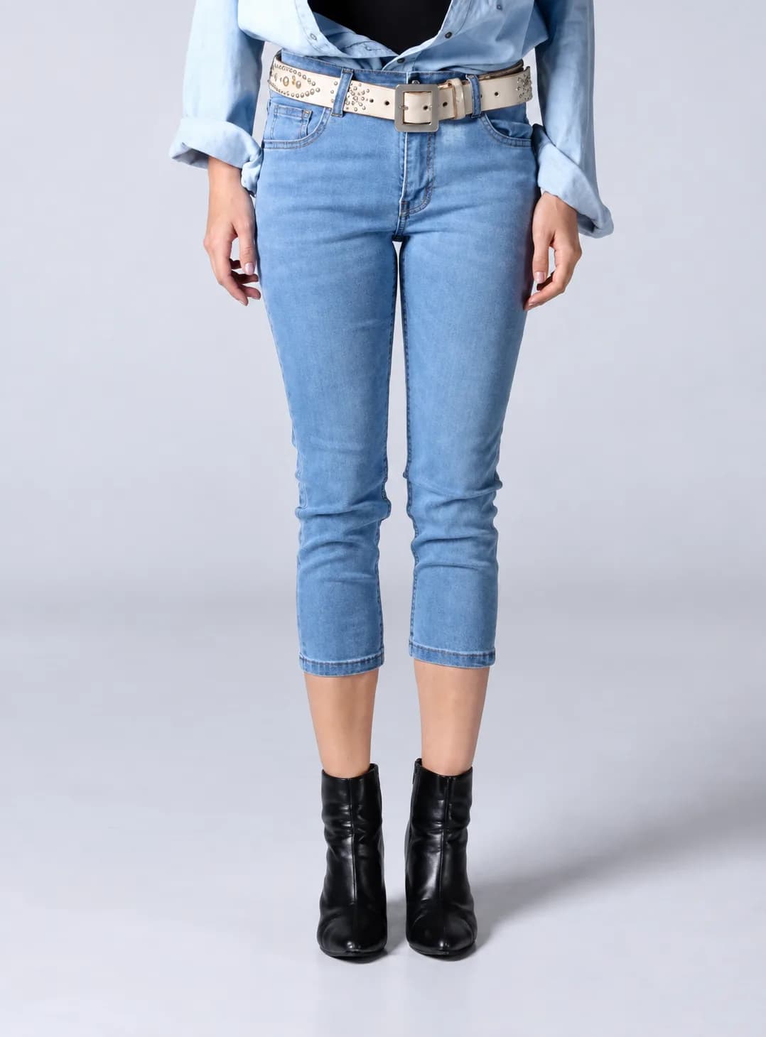 Jack Russel - Dames Jeans - Klassik JF-MOM/LB Cropped skinny fit Lichtblauw Middelhoge taille