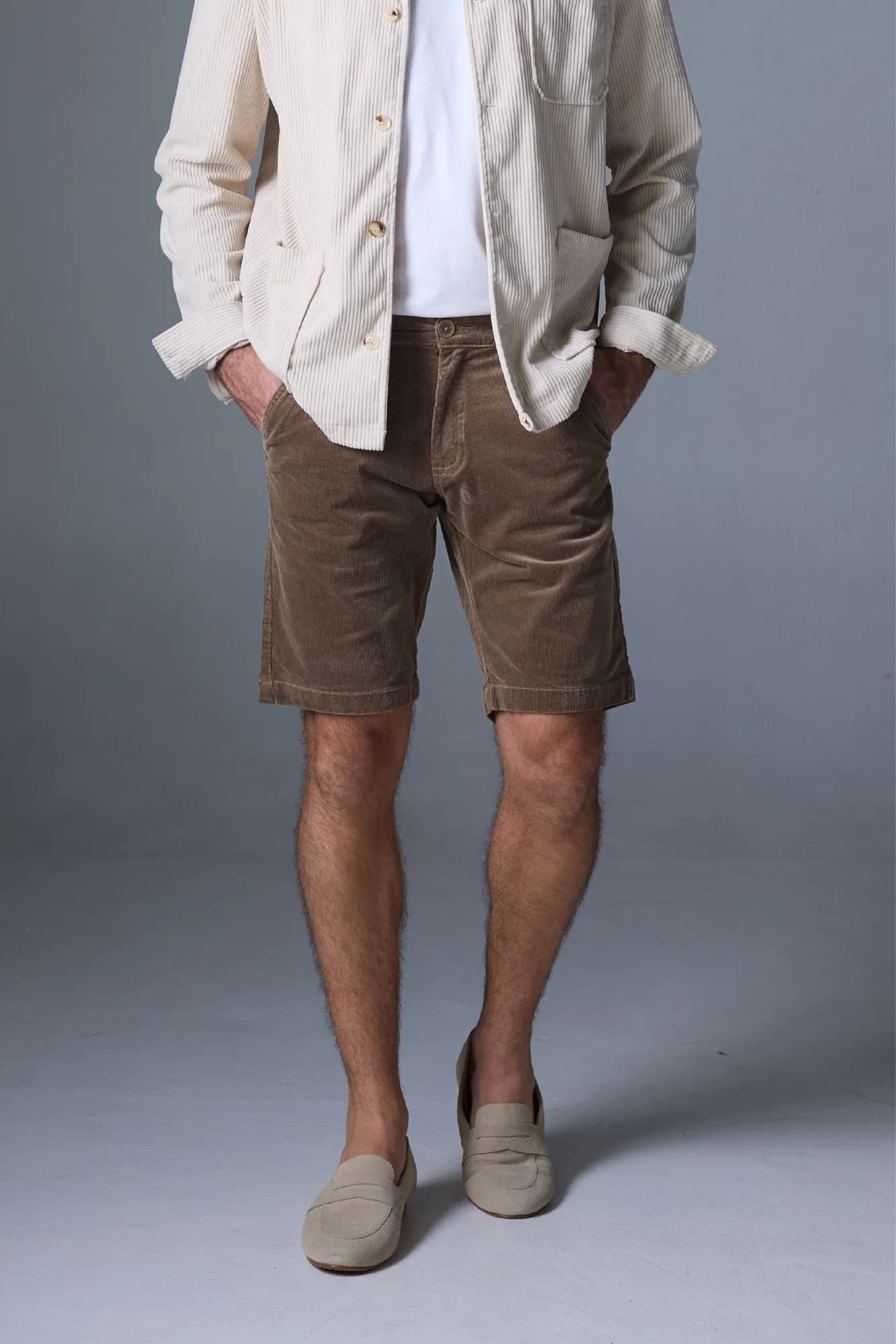 Jack Russel - Men Corduroy Shorts - Handwerk JS-222/LK Slim Fit Light Khaki