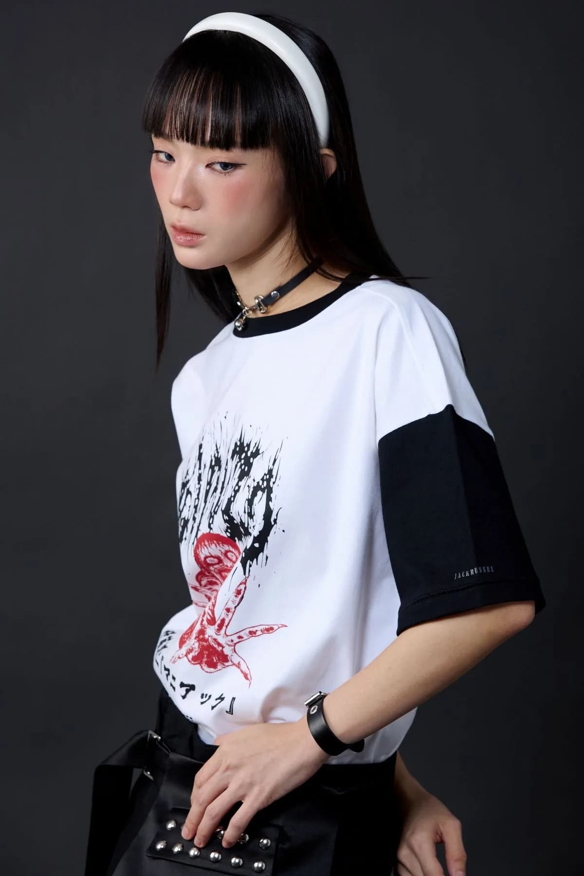 Jack Russel X Junji Ito - Unisex T-Shirts - Handwerk TJ-JUNJI3 Oversized Drop Shoulder Black