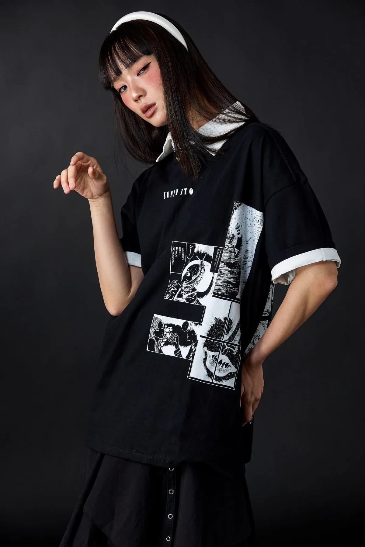 Jack Russel X Junji Ito - Unisex T-Shirts - Handwerk TJ-JUNJI4 Oversized Drop Shoulder Black