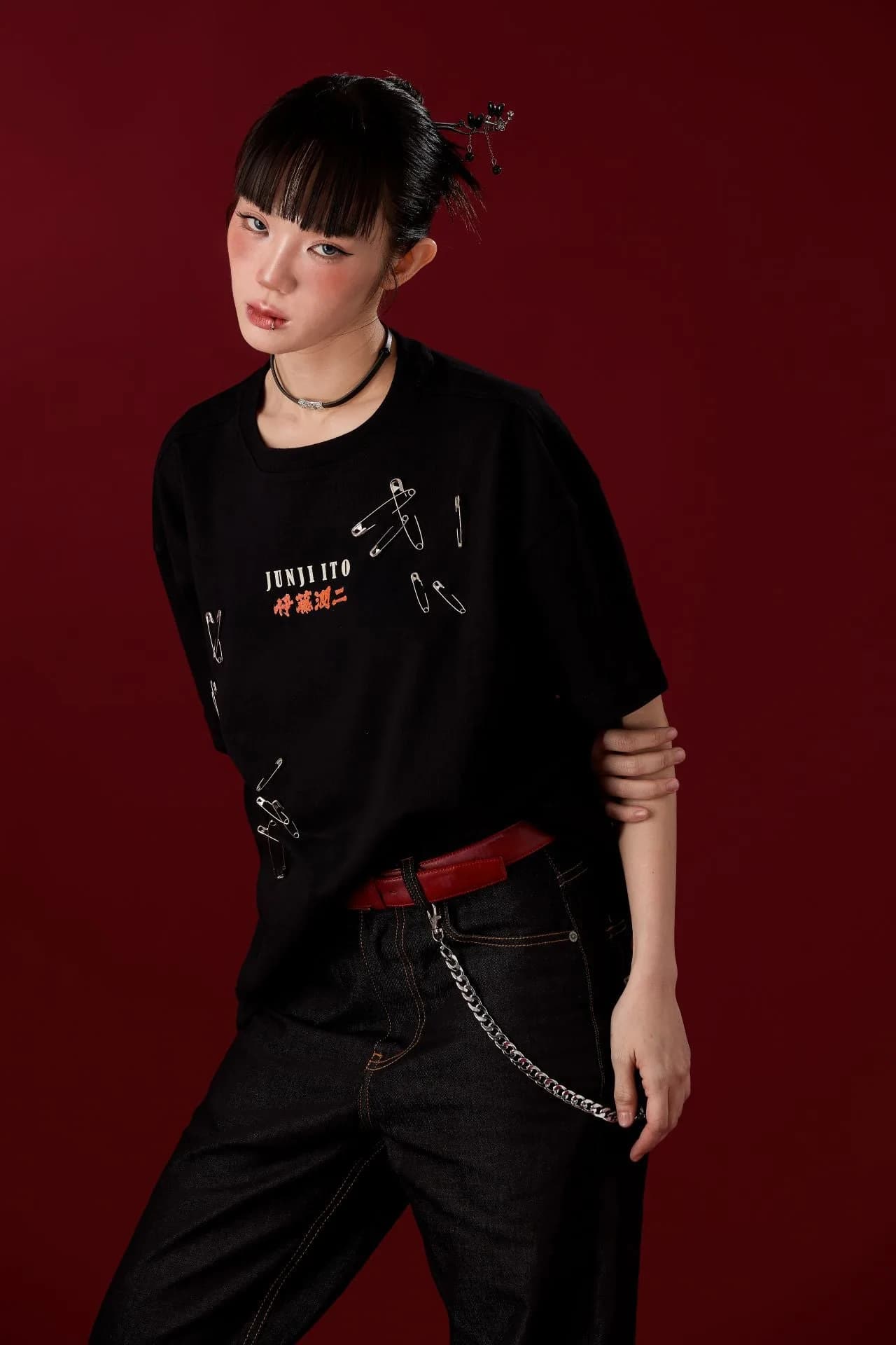 Jack Russel X Junji Ito - Unisex T-Shirts - Handwerk TJ-JUNJI5 Oversized Drop Shoulder Black