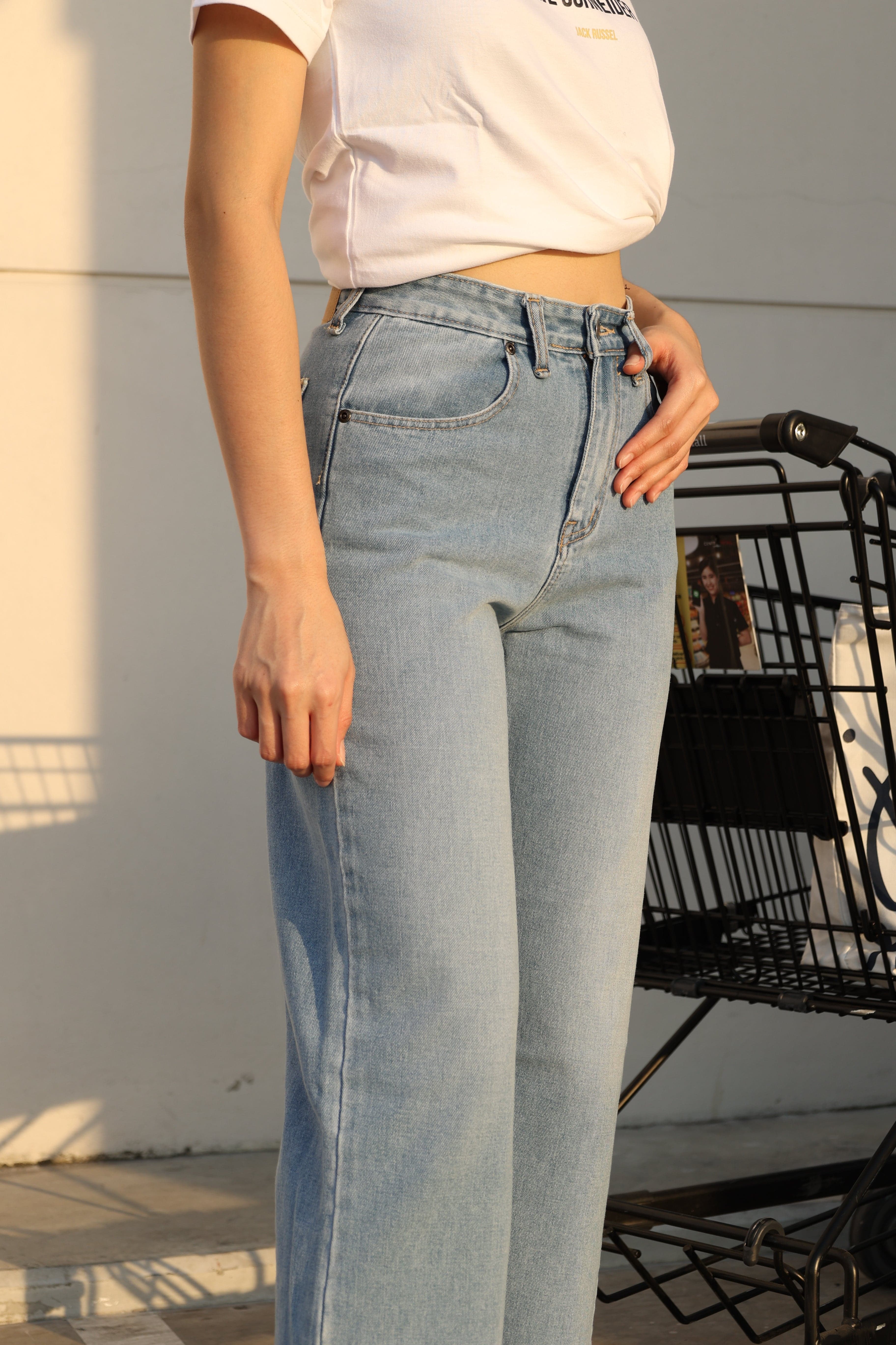 Jack Russel - Dames Jeans - Handwerk JF-128/2 Rechte pijp Vervaagd Blauw Hoge taille